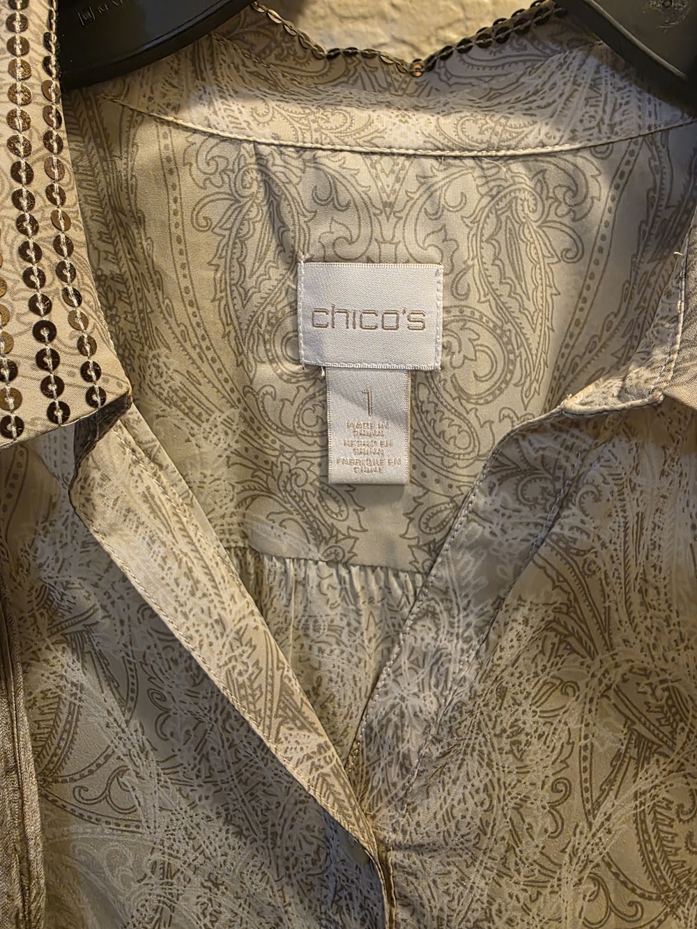 Chico's Cream Paisley Button-Down Shirt